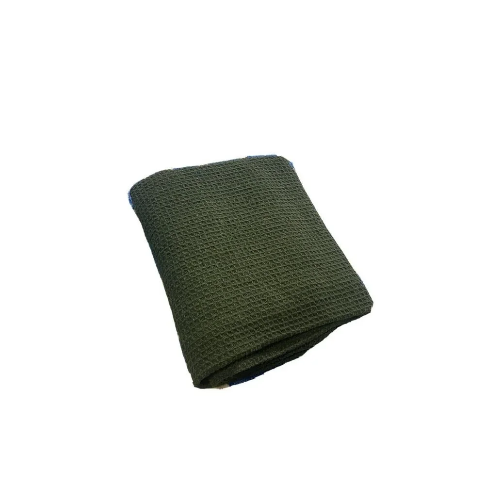Arhaus Home Luxury Waffle Knit Blanket Throw Cover Quilt Dark Green Cotton 50x60 - Picture 1 of 6